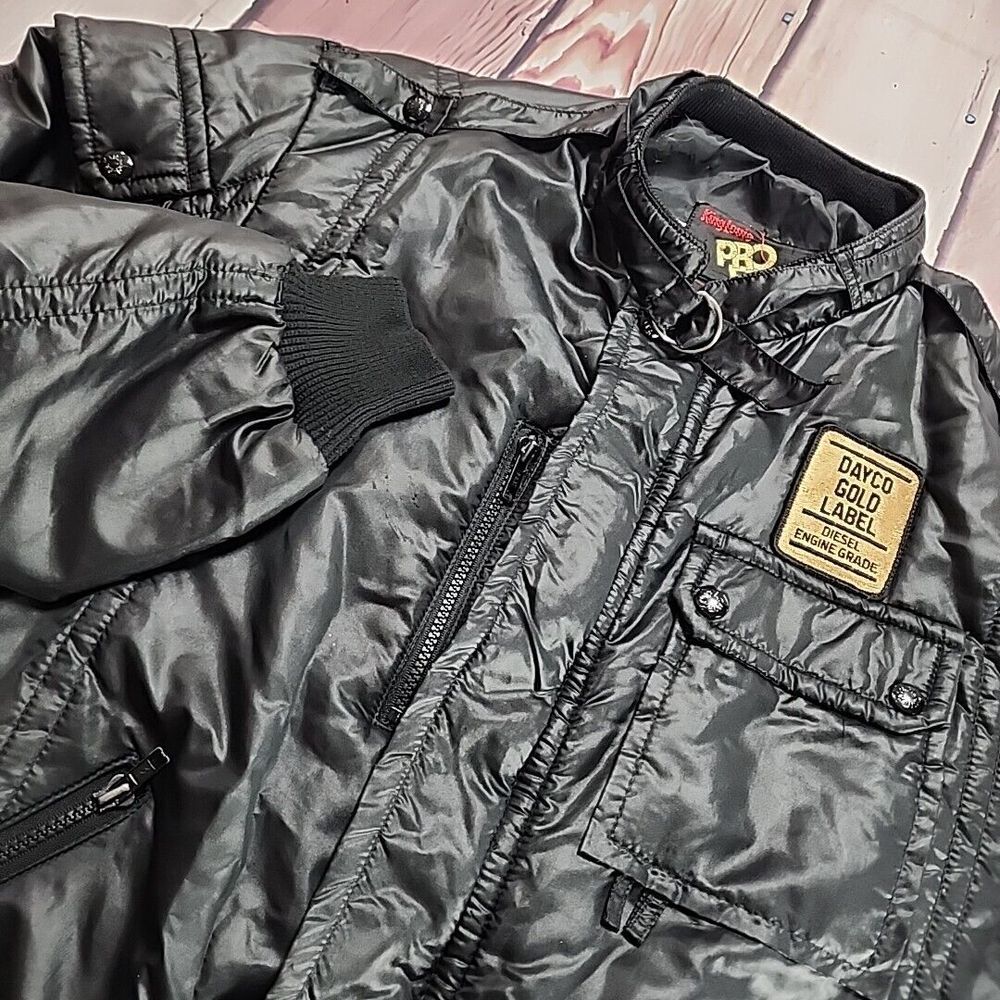 Vtg King Louie‎ Pro Fit Mens L Dayco Gold Diesel Engine Union Tag Black Bomber